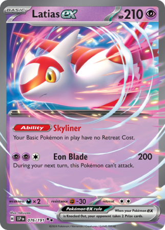 Pokémonkaart Latias ex nummer 76/191 uit de set Surging Sparks (Scarlet & Violet)