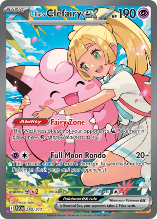 Pokémonkaart Lillie's Clefairy ex nummer 280/217 uit de set Ascended Heroes (Mega Evolution)