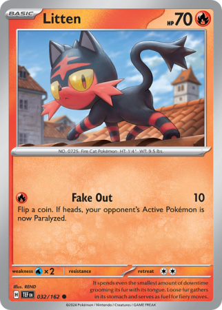 Pokémonkaart Litten nummer 32/162 uit de set Temporal Forces (Scarlet & Violet)