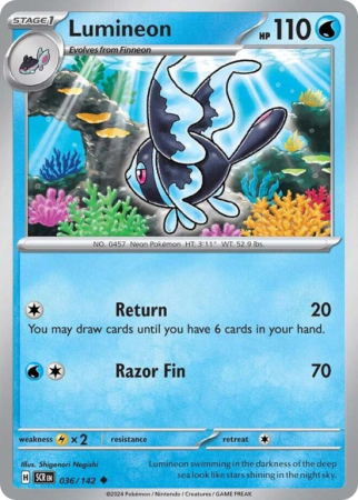Pokémonkaart Lumineon nummer 36/142 uit de set Stellar Crown (Scarlet & Violet)