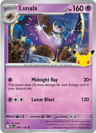 Pokémonkaart Lunala nummer 080/128 uit de set 30th Celebration (Mega Evolution)