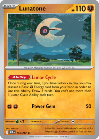 Pokémonkaart Lunatone nummer 105/217