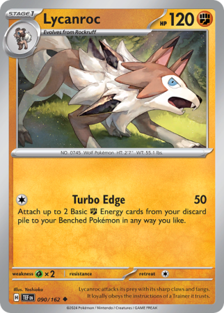 Pokémonkaart Lycanroc nummer 90/162 uit de set Temporal Forces (Scarlet & Violet)