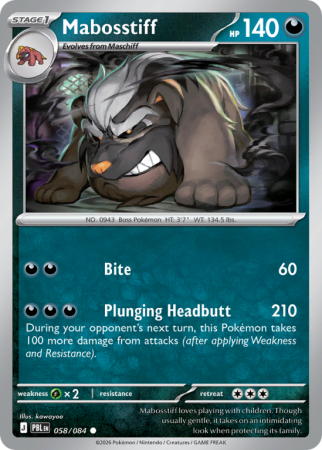 Pokémonkaart Mabosstiff nummer 58/84 uit de set Pitch Black (Mega Evolution)