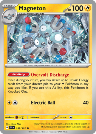Pokémonkaart Magneton nummer 59/191 uit de set Surging Sparks (Scarlet & Violet)