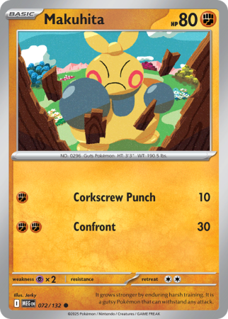 Pokémonkaart Makuhita nummer 72/132 uit de set Mega Evolution