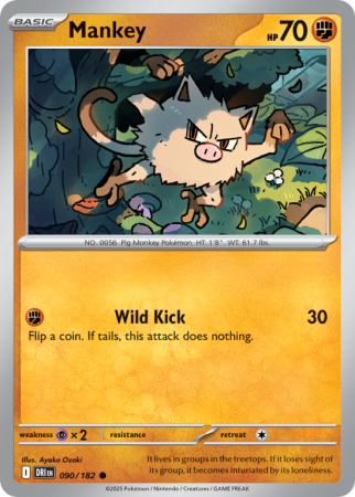 Pokémonkaart Mankey nummer 90/182
