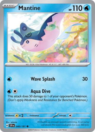Pokémonkaart Mantine nummer 40/191 uit de set Surging Sparks (Scarlet & Violet)