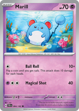 Pokémonkaart Marill nummer 64/162 uit de set Temporal Forces (Scarlet & Violet)