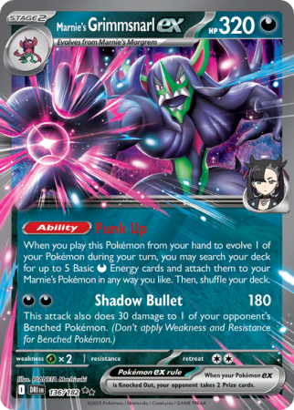 Pokémonkaart Marnie's Grimmsnarl ex nummer 136/182