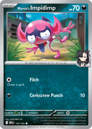 Pokémonkaart Marnie's Impidimp nummer 134/182