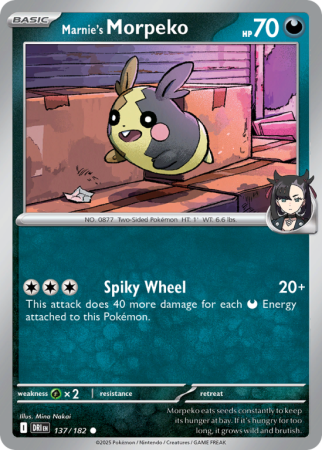 Pokémonkaart Marnie's Morpeko nummer 137/182 uit de set Destined Rivals (Scarlet & Violet)