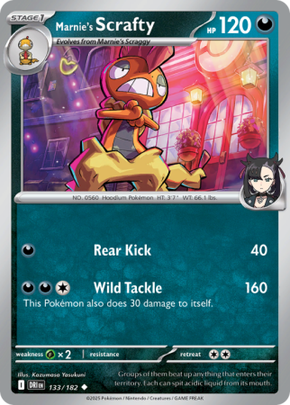 Pokémonkaart Marnie's Scrafty nummer 133/182