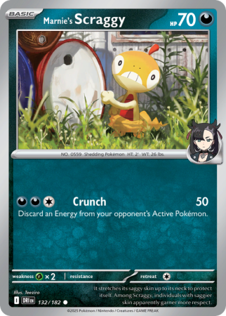 Pokémonkaart Marnie's Scraggy nummer 132/182