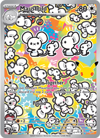 Pokémonkaart Maushold nummer 146/128 uit de set 30th Celebration (Mega Evolution)