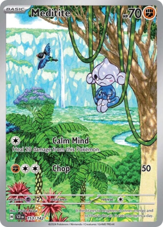 Pokémonkaart Meditite nummer 153/142 uit de set Stellar Crown (Scarlet & Violet)