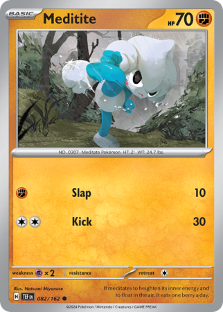 Pokémonkaart Meditite nummer 82/162 uit de set Temporal Forces (Scarlet & Violet)