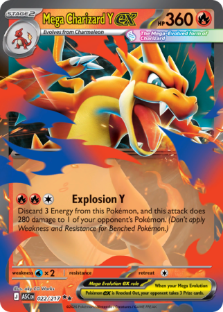 Pokémonkaart Mega Charizard Y ex nummer 22/217 uit de set Ascended Heroes (Mega Evolution)