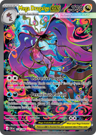 Pokémonkaart Mega Dragalge ex nummer 118/86 uit de set Chaos Rising (Mega Evolution)