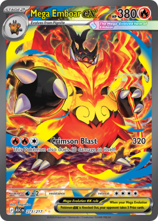 Pokémonkaart Mega Emboar ex nummer 273/217 uit de set Ascended Heroes (Mega Evolution)