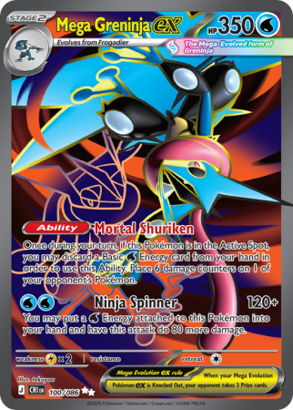 Pokémonkaart Mega Greninja ex nummer 100/86 uit de set Chaos Rising (Mega Evolution)