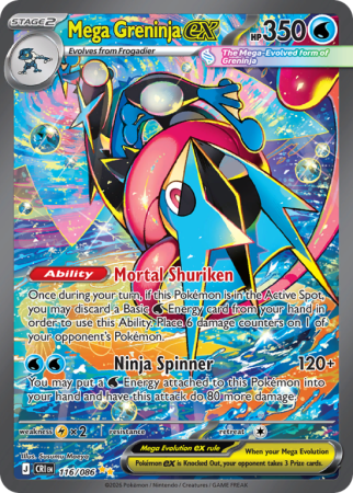Pokémonkaart Mega Greninja ex nummer 116/86 uit de set Chaos Rising (Mega Evolution)