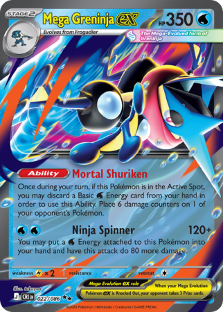 Pokémonkaart Mega Greninja ex nummer 22/86 uit de set Chaos Rising (Mega Evolution)