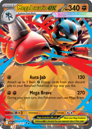 Pokémonkaart Mega Lucario ex nummer 113/217 uit de set Ascended Heroes (Mega Evolution)