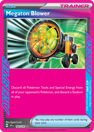 Pokémonkaart Megaton Blower nummer 182/191 uit de set Surging Sparks (Scarlet & Violet)