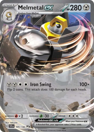 Pokémonkaart Melmetal ex nummer 105/142 uit de set Stellar Crown (Scarlet & Violet)