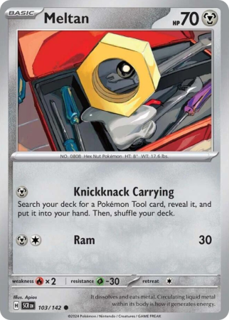 Pokémonkaart Meltan nummer 103/142 uit de set Stellar Crown (Scarlet & Violet)