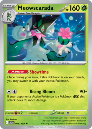 Pokémonkaart Meowscarada nummer 18/159 uit de set Journey Together (Scarlet & Violet)