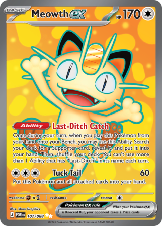 Pokémonkaart Meowth ex nummer 107/88 uit de set Perfect Order (Mega Evolution)