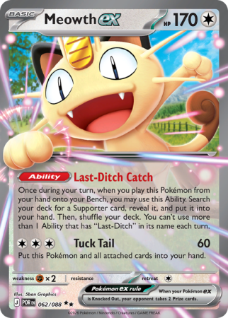 Pokémonkaart Meowth ex nummer 62/88 uit de set Perfect Order (Mega Evolution)
