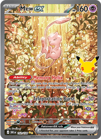 Pokémonkaart Mew ex nummer 152/128 uit de set 30th Celebration (Mega Evolution)