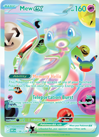 Pokémonkaart Mew ex nummer 158/128 uit de set 30th Celebration (Mega Evolution)