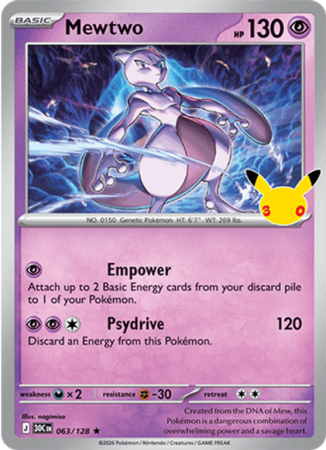 Pokémonkaart Mewtwo nummer 063/128 uit de set 30th Celebration (Mega Evolution)