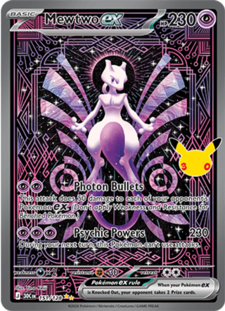 Pokémonkaart Mewtwo ex nummer 151/128 uit de set 30th Celebration (Mega Evolution)