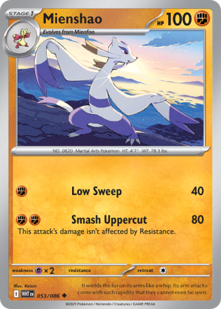 Pokémonkaart Mienshao nummer 53/86 uit de set White Flare (Scarlet & Violet)