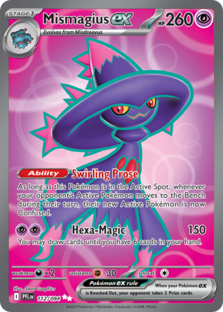 Pokémonkaart Mismagius ex nummer 112/94 uit de set Phantasmal Flames (Mega Evolution)