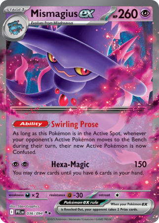 Pokémonkaart Mismagius ex nummer 36/94 uit de set Phantasmal Flames (Mega Evolution)