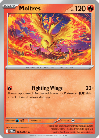 Pokémonkaart Moltres nummer 14/94 uit de set Phantasmal Flames (Mega Evolution)
