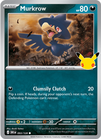 Pokémonkaart Murkrow nummer 093/128 uit de set 30th Celebration (Mega Evolution)