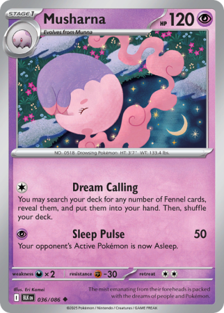 Pokémonkaart Musharna nummer 36/86 uit de set Black Bolt (Scarlet & Violet)