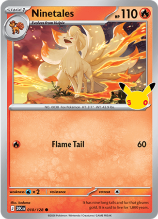 Pokémonkaart Ninetales nummer 010/128 uit de set 30th Celebration (Mega Evolution)
