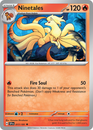 Pokémonkaart Ninetales nummer 17/191 uit de set Surging Sparks (Scarlet & Violet)