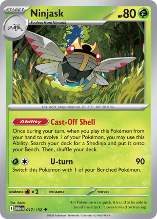 Pokémonkaart Ninjask nummer 17/132 uit de set Mega Evolution