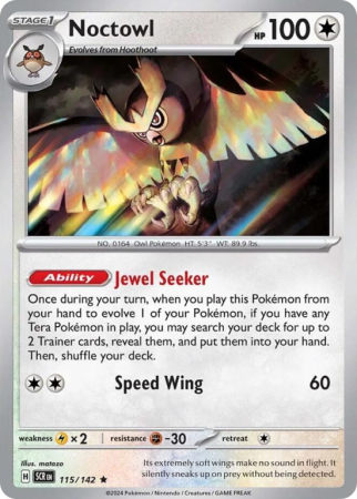 Pokémonkaart Noctowl nummer 115/142 uit de set Stellar Crown (Scarlet & Violet)