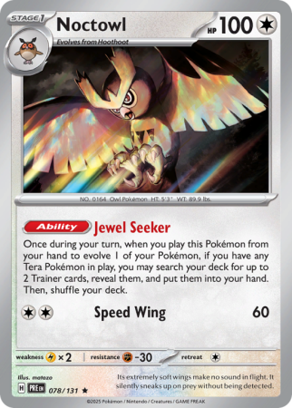 Pokémonkaart Noctowl nummer 78/131 uit de set Prismatic Evolutions (Scarlet & Violet)