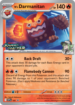 Pokémonkaart N's Darmanitan nummer 181/14 uit de set Scarlet & Violet Black Star Promos (Scarlet & Violet)